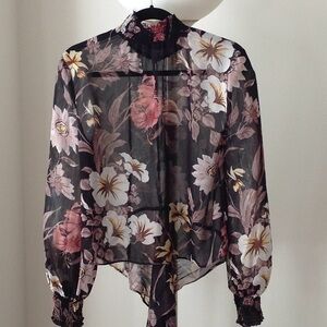 🌸⚫️🌸 Olivaceous - Smocked Neck / Wrap Tie Blouse